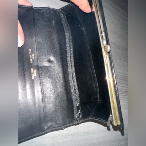 CELINE Long Wallet, Black Leather with Gold Hardware + Triomphe Logo - Picture 6 of 14